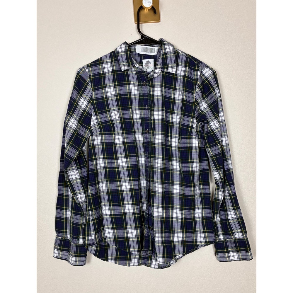 J.Crew Thomas Mason Plaid Button Down Shirt Navy Green White Women Size 4 (C19)